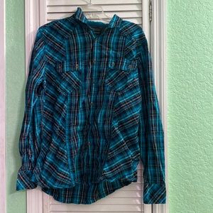 International Concepts Men Blue and Black Causal Button Down Long-Sleeve Shirt L